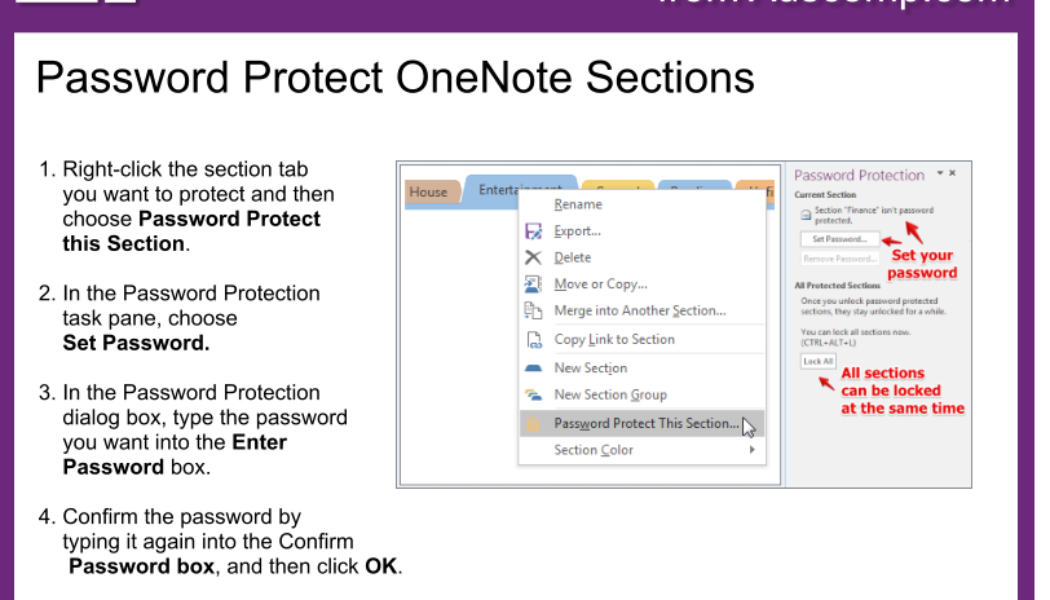 Tips and Tricks for OneNote users: Password protect notebook sections. Please pin.