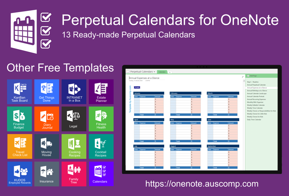 Auscomp perpetual calendars for onenote productivity solutions by