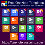 Medley of Free & Pro MS OneNote templates. KanBan, GTD, Planners, Teams, Projects, Estate Planner.