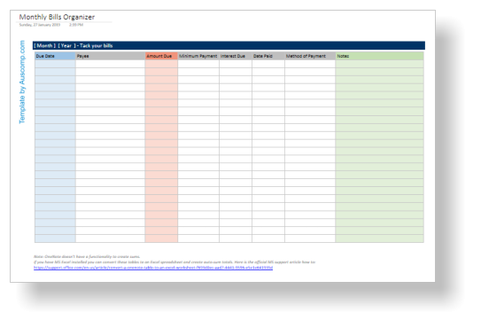 Monthly Bills Organizer