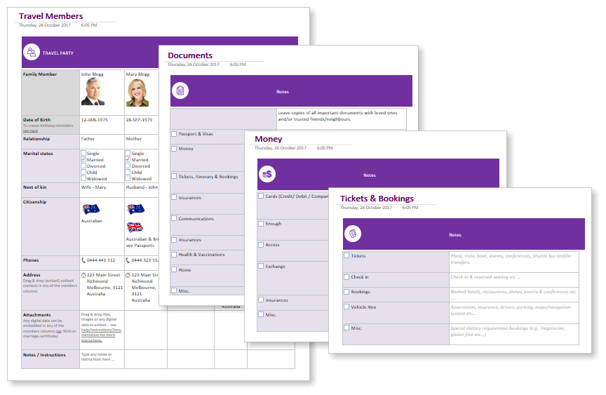 onenote travel planner template