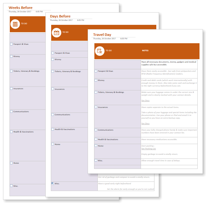 onenote travel planner template