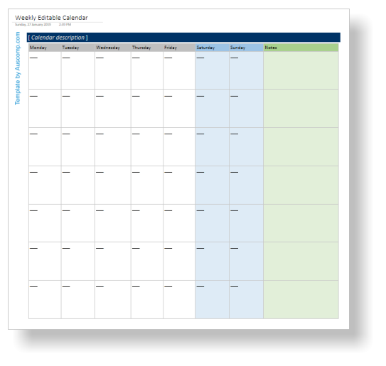Weekly Editable Calendar