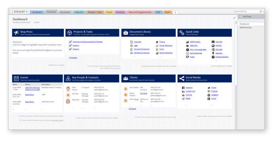 Intranet Dashboard Templates For Onenote By