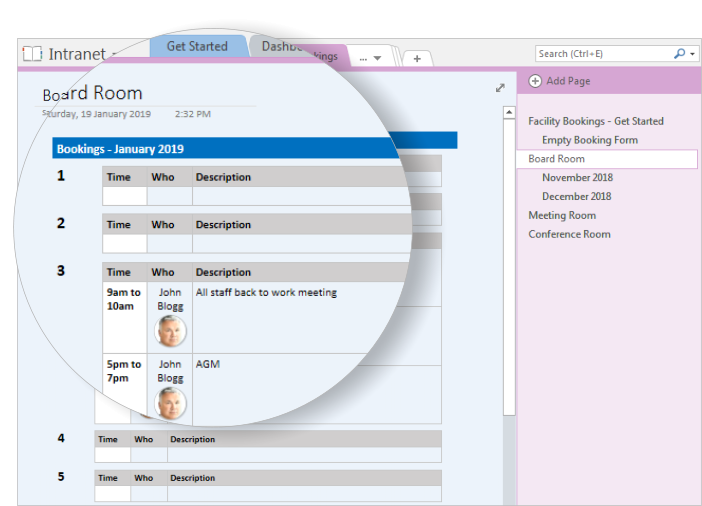 Intranet for OneNote - Bookings