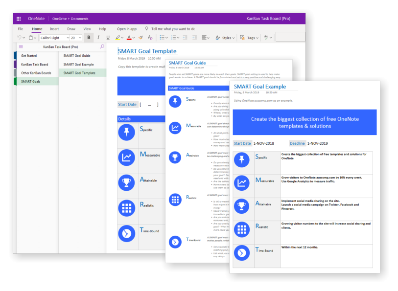OneNoteKanBanSMARTGoals Templates for OneNote by