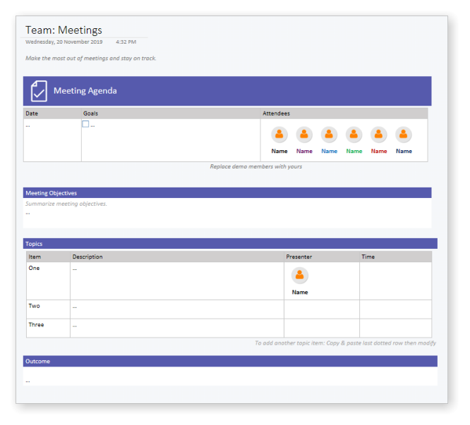 Teams for OneNote Meeting Agenda Templates for OneNote by