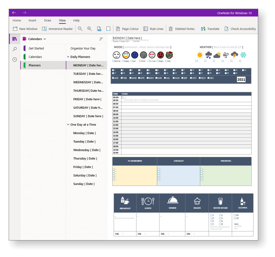 OneNote Planners - Daily Planners