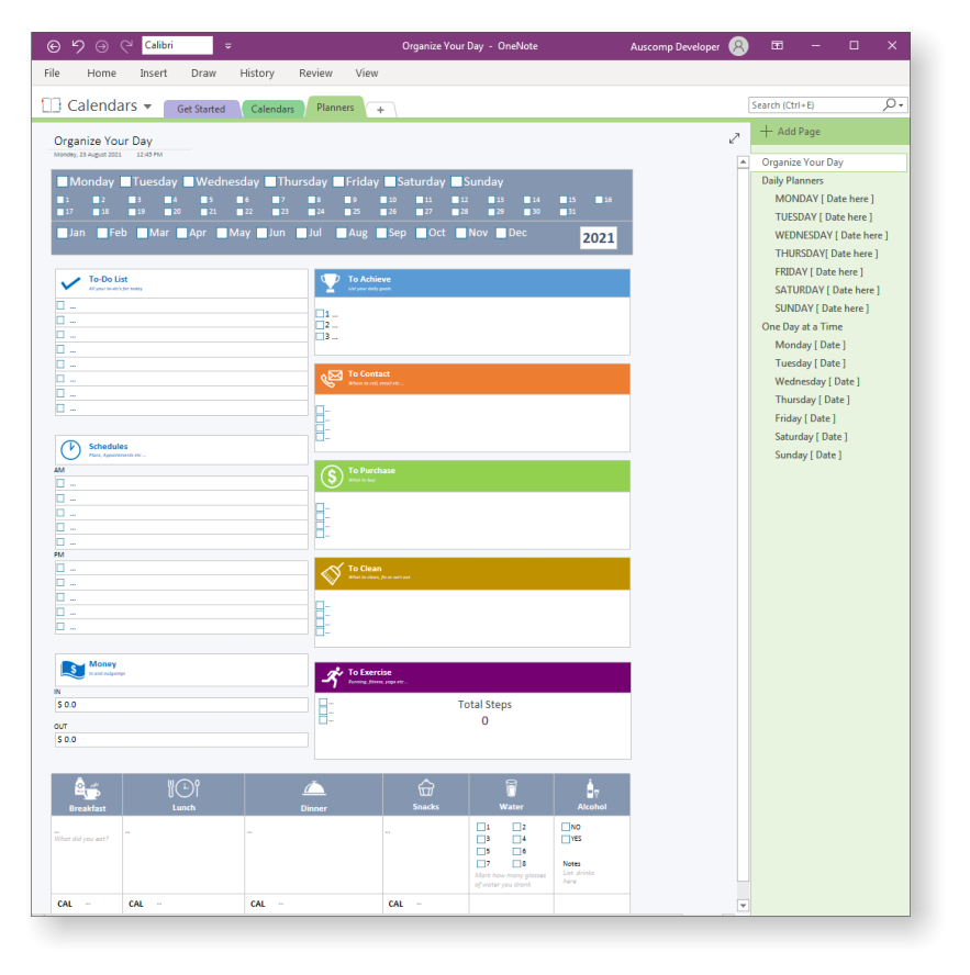 OneNote Planners - Organize your day