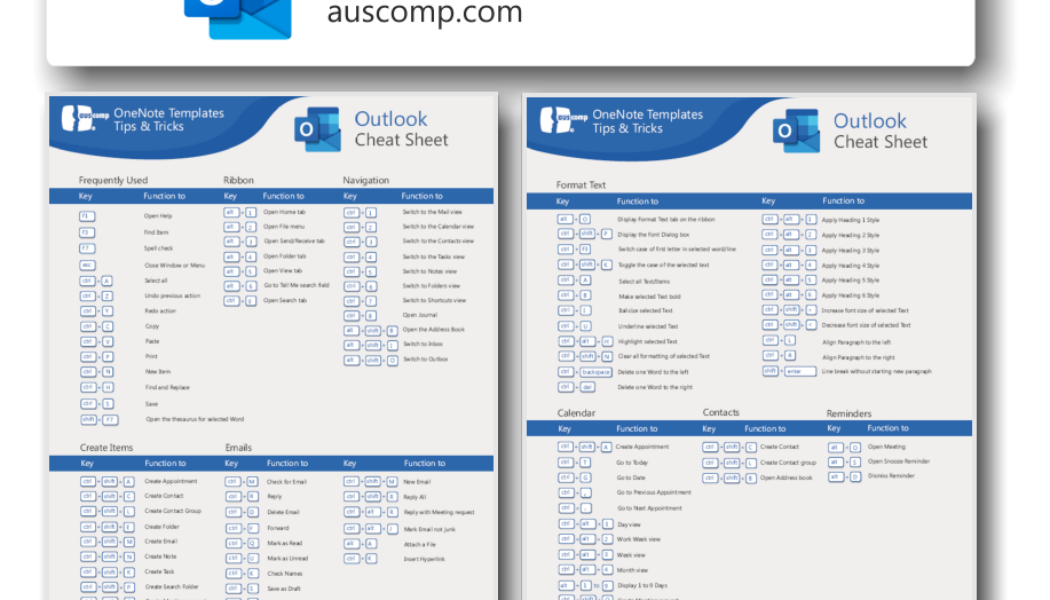 MS Outlook Cheat Sheet