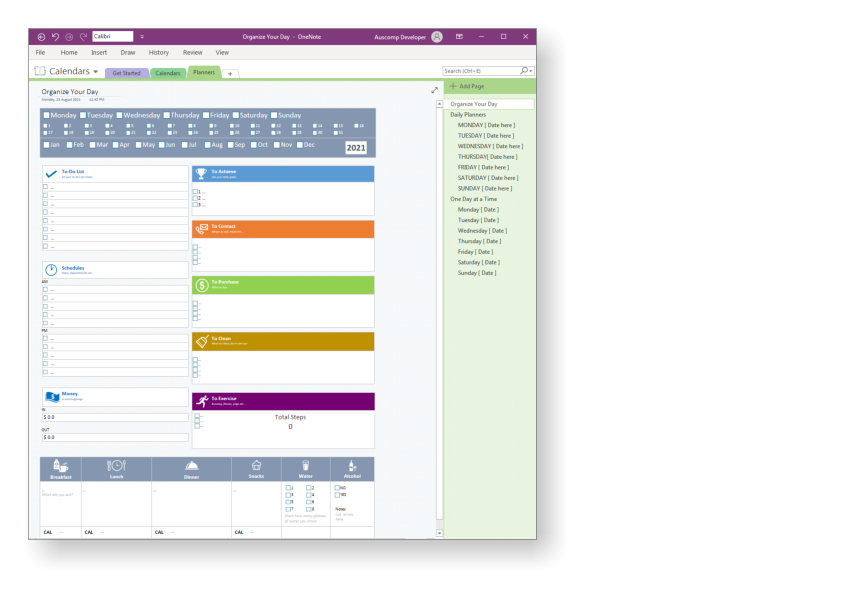 onenote calendar template download